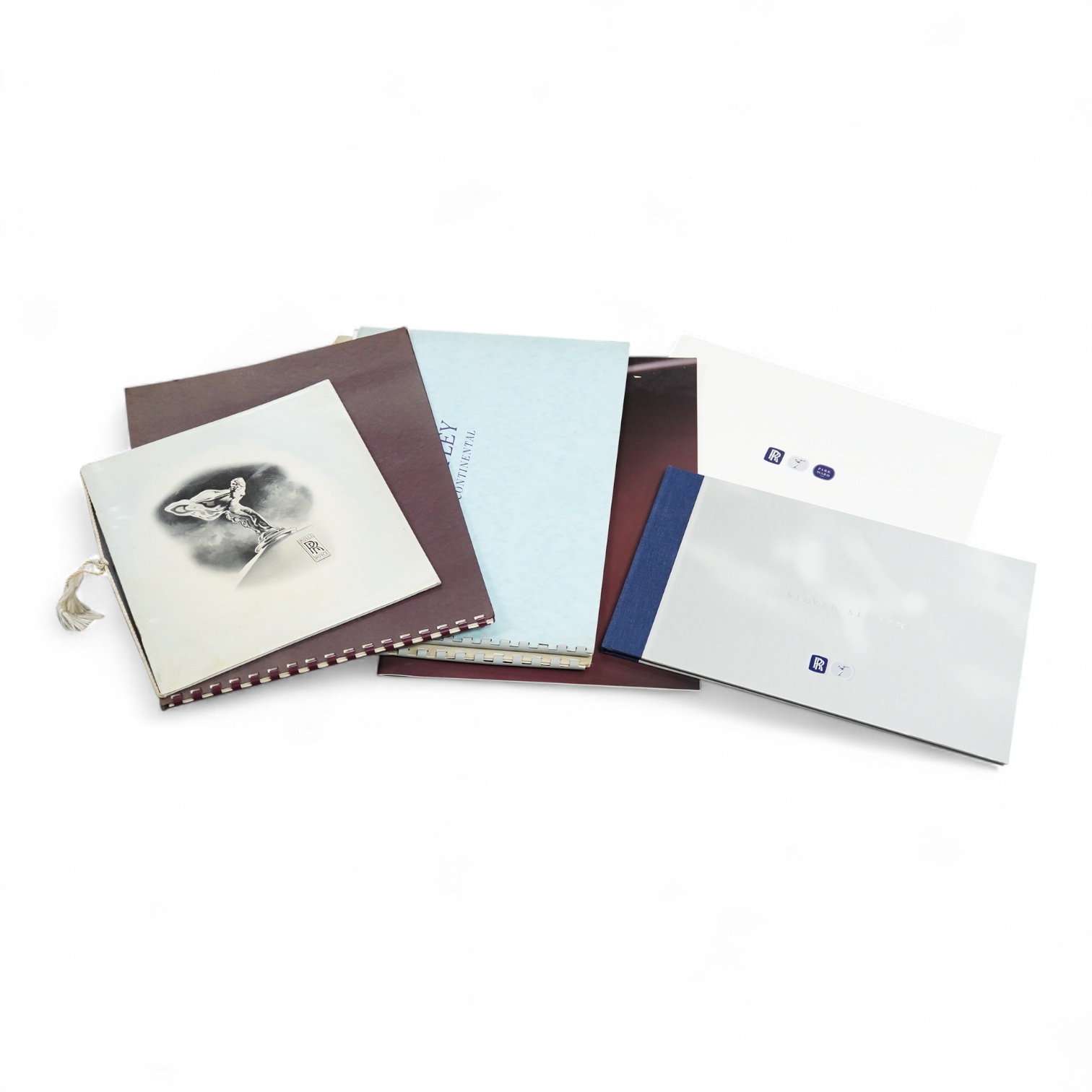 Seven 1940s to modern Rolls Royce and Bentley motor car manufacturer’s brochures; the Silver Wraith (produced 1946-58), the Bentley R Type Continental (produced 1952-55), the Rolls-Royce Silver Cloud II (produced 1959-66